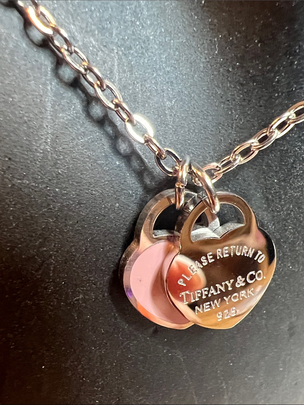Heart Tag Necklace with Pink Accent - Picture 2 of 6